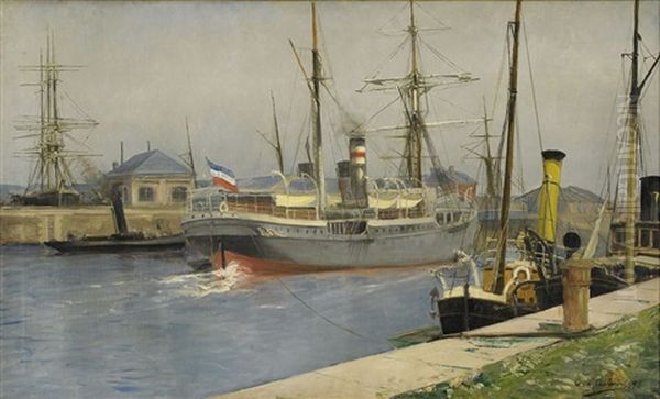 Hamn Oil Painting by Gustaf Adelsward