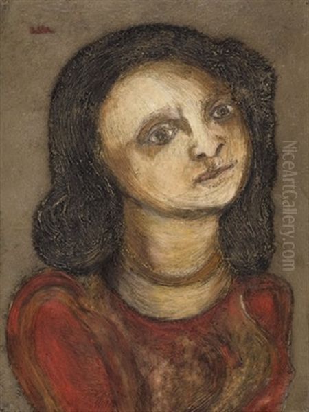 Young Girl In A Red Blouse Oil Painting by Jankel Adler