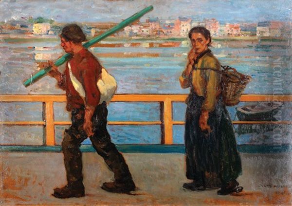 A Couple By The River Oil Painting by Jules Adler