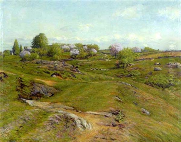 Spring Apple Trees In Bloom Oil Painting by Oscar F. Adler