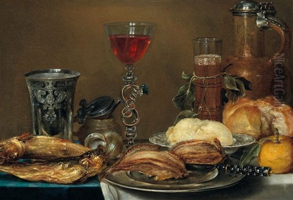 A Breakfast Still Life With Fish Oil Painting by Alexander Adriaenssen