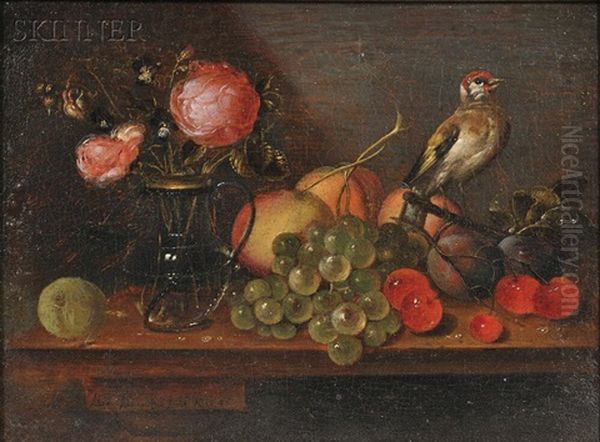 Still Life With Flowers, Fruit, And Bird Oil Painting by Alexander Adriaenssen