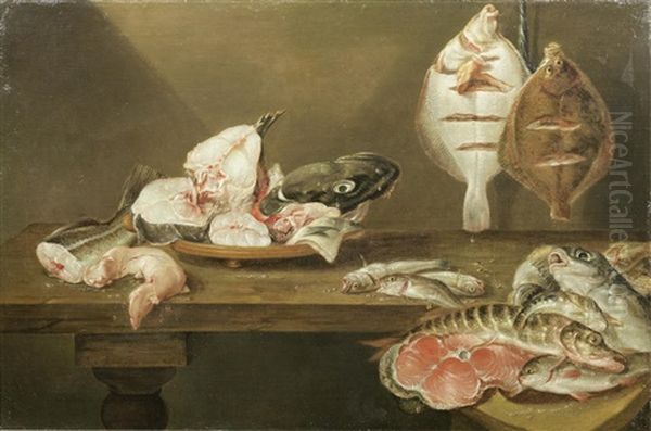 A Still Life Of Fish On A Table Oil Painting by Alexander Adriaenssen