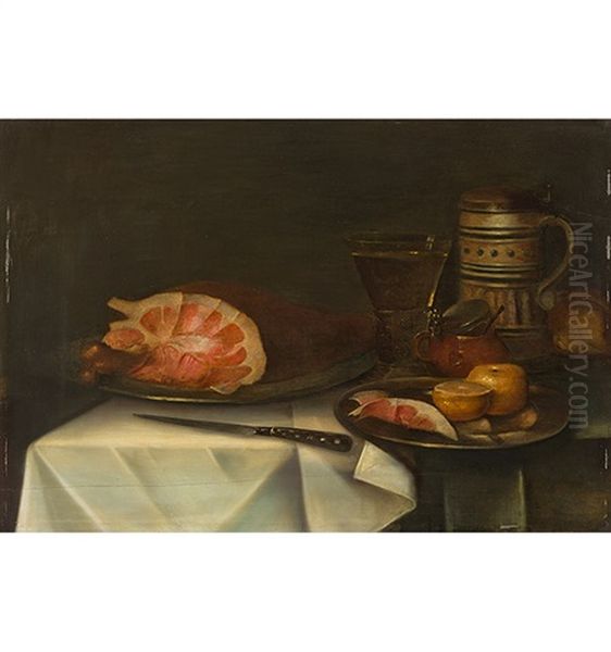 Stillleben Mit Schinken, Romer, Bierkrug, Senftopf Und Pampelmuse Oil Painting by Alexander Adriaenssen