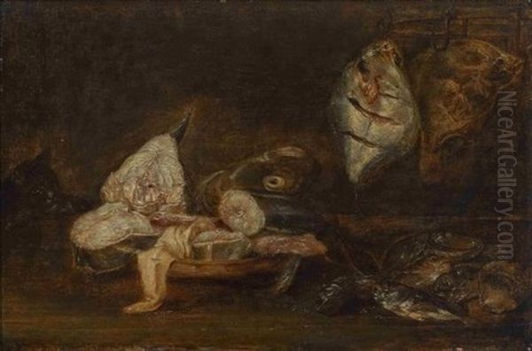 Fischstillleben Mit Katze Oil Painting by Alexander Adriaenssen