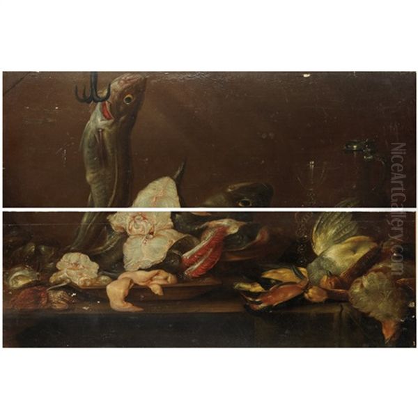 Still Life With Fish, Game And Tableware Oil Painting by Alexander Adriaenssen