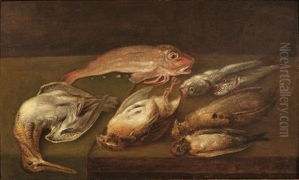 Nature Morte Aux Oiseaux Et Poissons Oil Painting by Alexander Adriaenssen