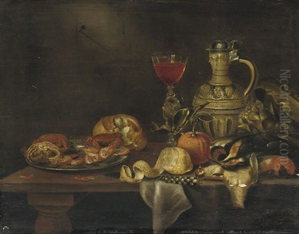 A Silver Plate With Seafood Oil Painting by Alexander Adriaenssen
