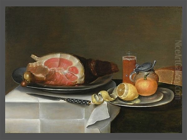 Stillleben Mit Schinken, Zitrone, Brot Und Glas Oil Painting by Alexander Adriaenssen