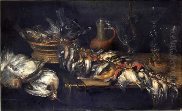 Nature Morte Au Gibier A Plumes Et Brochette D'oiselets Oil Painting by Alexander Adriaenssen