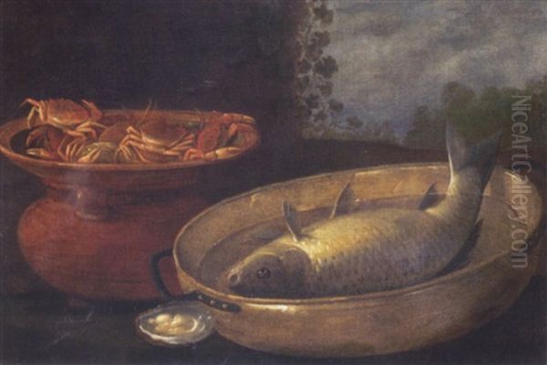 Stilleben Mit Meerestieren In Kupfer- Und Messinggefasen Oil Painting by Alexander Adriaenssen