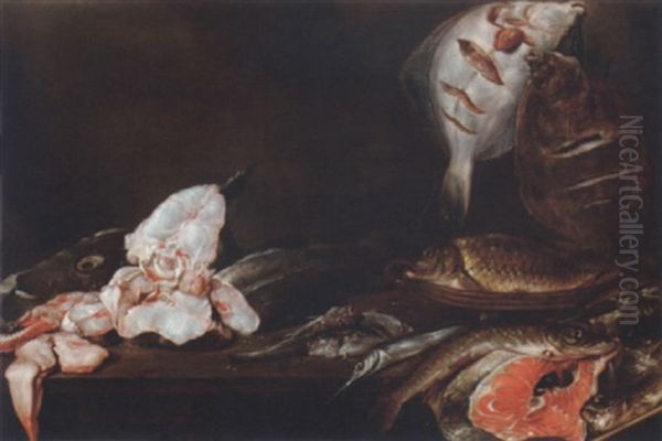 Plaice, Skate And Other Fish On A Table Oil Painting by Alexander Adriaenssen