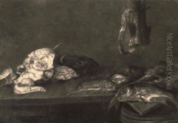 Still Life With Fish On A Table Oil Painting by Alexander Adriaenssen