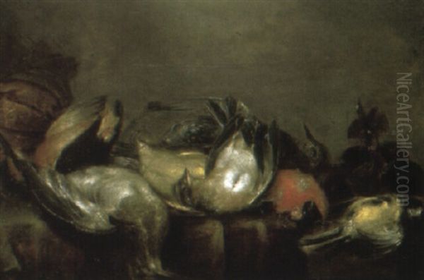 Songbirds, A Kingfisher And A Snipe On A Ledge Oil Painting by Alexander Adriaenssen