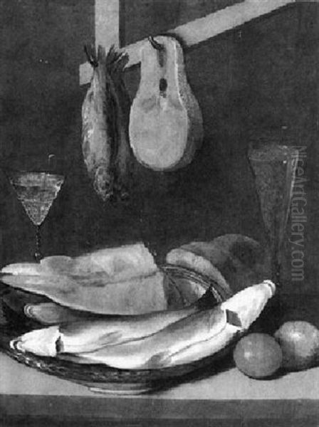 A Still Life Of Fish And Glasses Of Wine Oil Painting by Alexander Adriaenssen