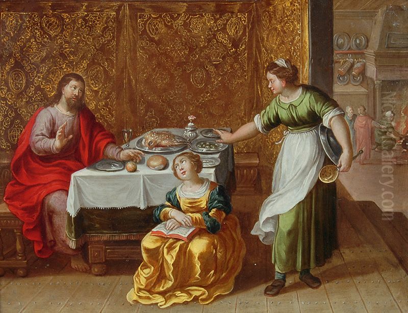 Christ In The House Of Mary And Martha Oil Painting by Vincent Adriaenssen