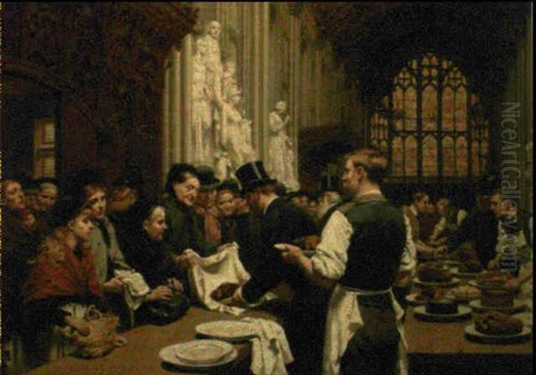 Feeding The Hungry After The Lord Mayor's Banquet, Interior Of Guildhall Oil Painting by Marie Adrien-Emmanuel