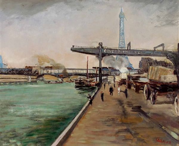 Le Canal Saint Martin, Paris Oil Painting by Lucien Adrion