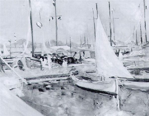 Promeneurs Dans Le Port Oil Painting by Lucien Adrion