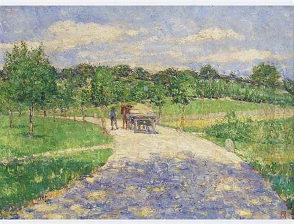 Country Road With Cart Oil Painting by Jean Affeltranger