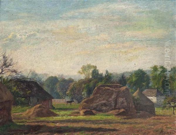 Un Paysage De Foin En Face D'une Ferme (+ 2 Others; 3 Works) Oil Painting by Charles-Jean Agard