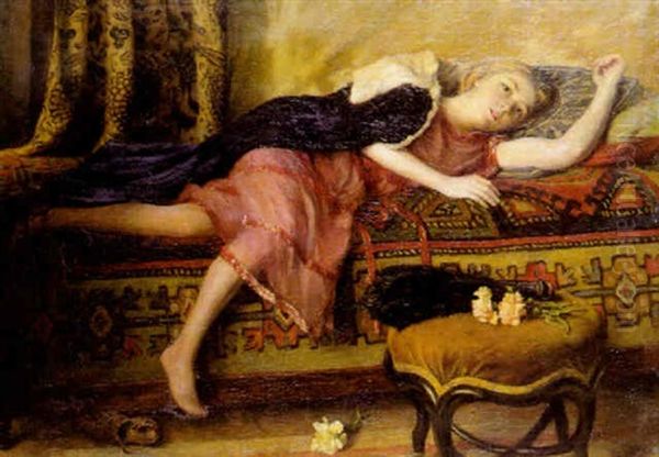 Jeune Fille Au Sofa Oil Painting by Charles-Jean Agard