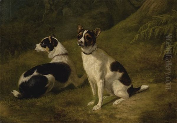 Two Terriers In A Landscape Oil Painting by Jacques-Laurent Agasse