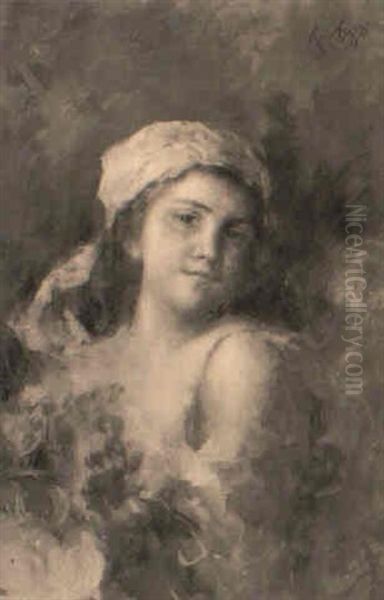 Busto Di Giovane Popolana Oil Painting by Rinaldo Agazzi