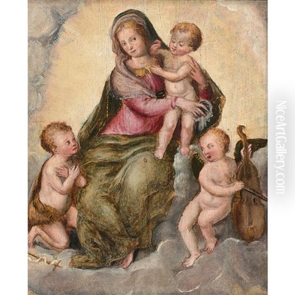 La Vierge A L'enfant, Saint Jean Et Un Ange Musicien Oil Painting by Livio Agresti