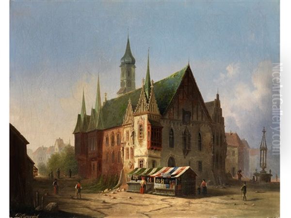 Rathaus In Breslau Vor 1800 Oil Painting by Carl Josef Alois Agricola