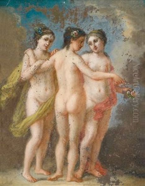 Die Drei Grazien (+ Die Drei Grazien Mit Einem Kranz; Pair) Oil Painting by Carl Josef Alois Agricola