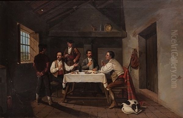 Tertulia En La Comida Oil Painting by Manuel Cabral Cabral y Aguado Bejarano