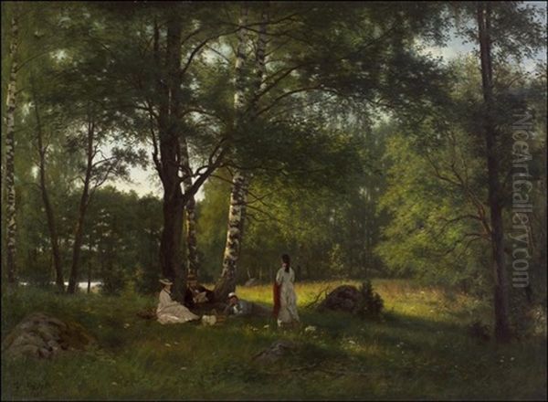 Lukuhetki Metsaaukiolla Oil Painting by Fredrik Ahlstedt