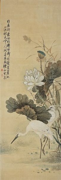 Lotus & Birds Oil Painting by  Ahn JoongSik