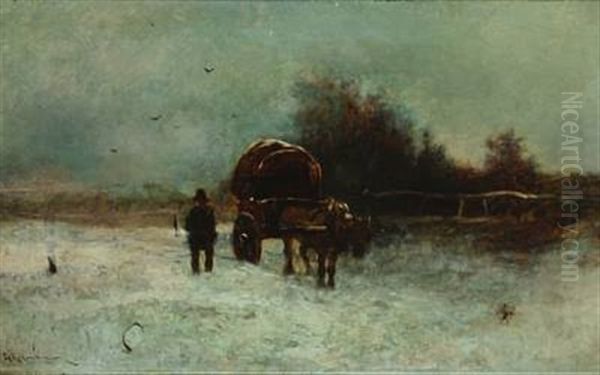 Winterlandscape With Carriage Oil Painting by George W. Aikman