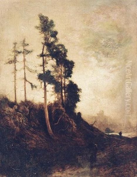 Figures On A Rural Lane Oil Painting by George W. Aikman