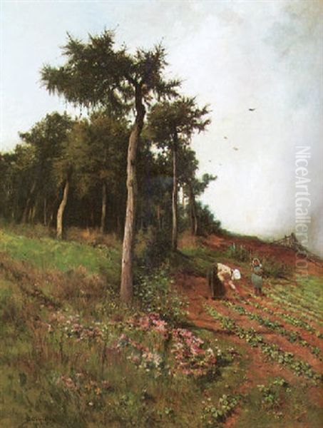 Strawberry Pickers Oil Painting by George W. Aikman