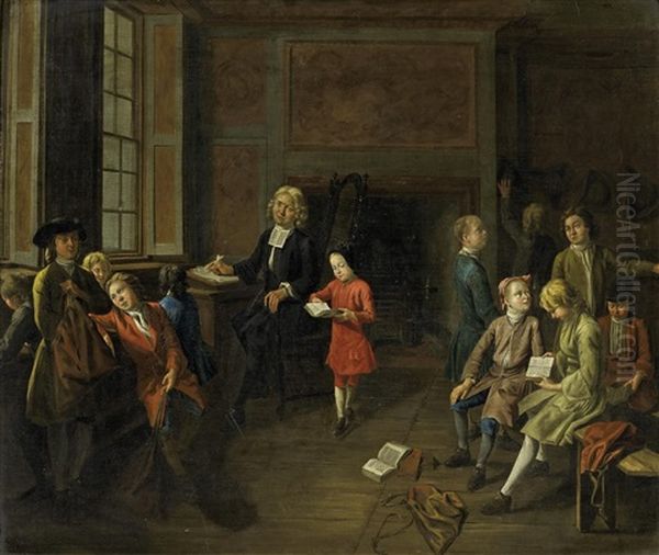 Schulstunde Fur Knaben Im Pfarrhaus Oil Painting by Josef van Aken