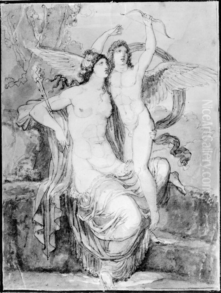 Amor Och Psyke Oil Painting by Jonas Akerstrom