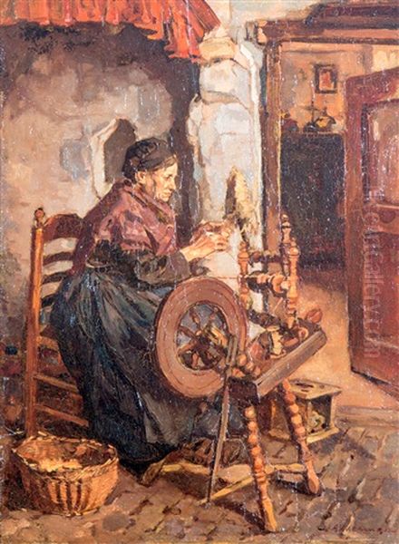 Aan Het Spinnewiel Oil Painting by Johannes Evert Hendrik Akkeringa