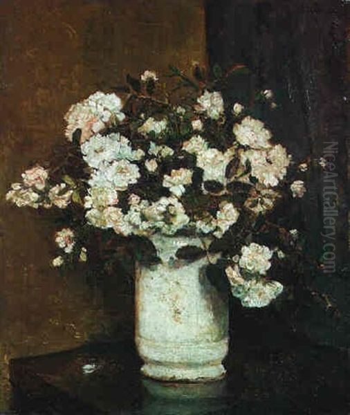 White Roses In A Vase Oil Painting by Johannes Evert Hendrik Akkeringa