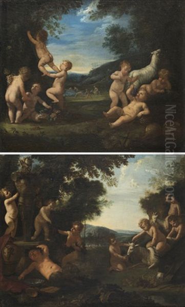 Paesaggi Con Giochi Di Putti E Satiri (coppia) Oil Painting by Francesco Albani