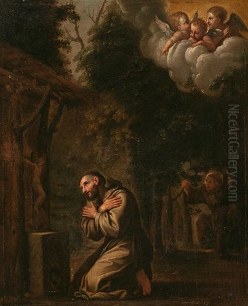 La Vision De Un Ermitano, Probablemente San Francisco De Asis Oil Painting by Francesco Albani