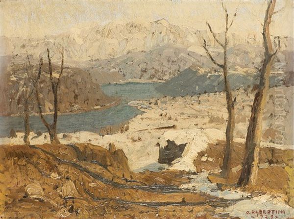 Lago Di Lugano E Il Monte Generoso Oil Painting by Oreste Albertini