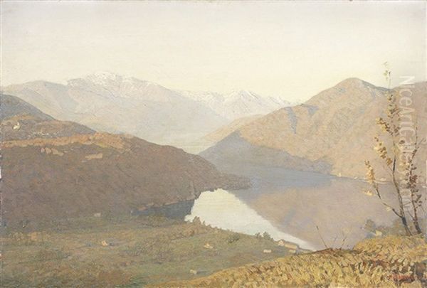 Il Ceresio Dai Monti Di Besano Oil Painting by Oreste Albertini