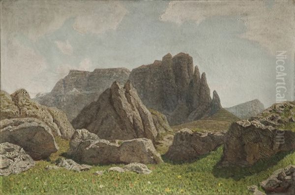 Mattino A Passo Sella Oil Painting by Oreste Albertini