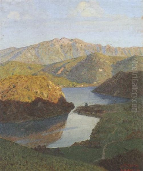 Laveno Vista Da Viconago Oil Painting by Oreste Albertini