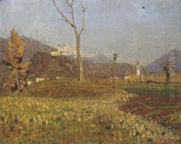 Paesaggio Con Chiesetta Bianca Oil Painting by Oreste Albertini