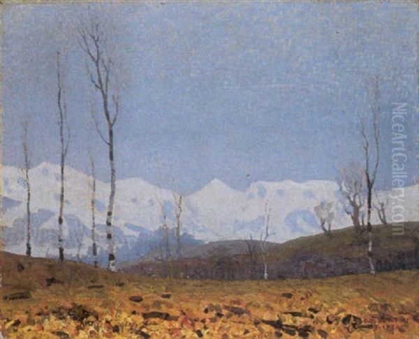 Paesaggio Innevato Con Alberi Oil Painting by Oreste Albertini
