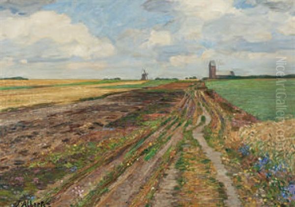 Weite Landschaft Mit Windmuhle Oil Painting by Jacob Alberts